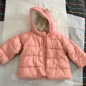 GAP Baby Bunny Ears Pink Polka Dot Winter Fleece Jacket 18-24M